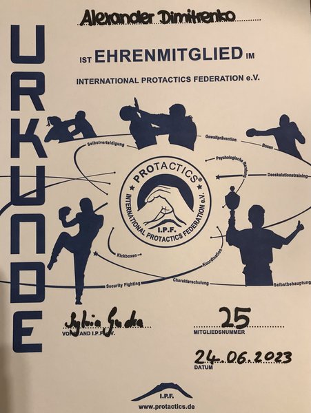Urkunde Ehrenmitglied Alexander Dimitrnko